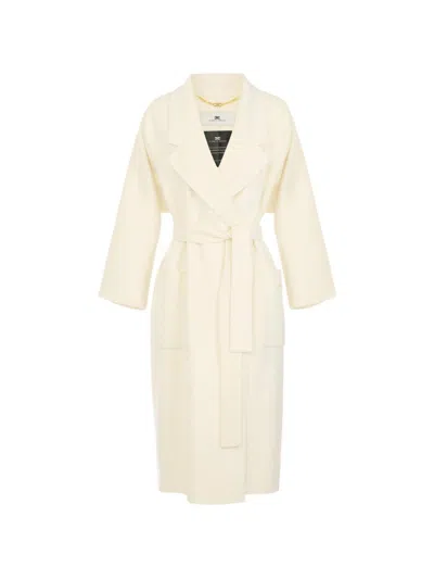 Elisabetta Franchi Wool Long Coat In White