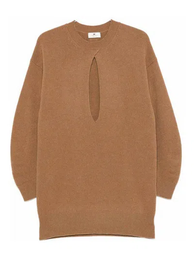 Elisabetta Franchi Wool Mini Dress In Brown