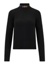 Elisabetta Franchi Ribbed Leather-trimmed Turtleneck Sweater In Black