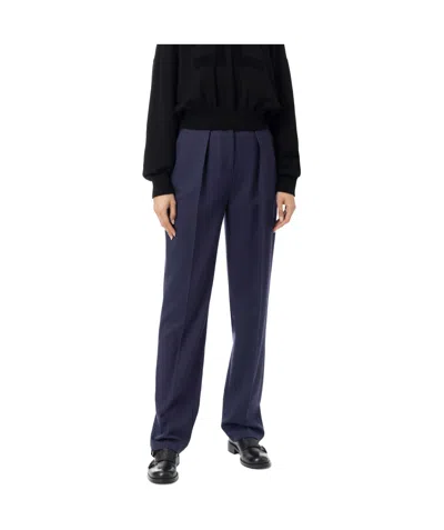 Elisabetta Franchi Wool Pleated Casual Pants In Navy Blue