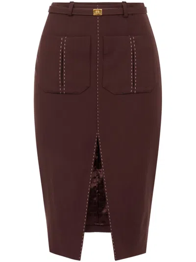 Elisabetta Franchi Longuette Skirt Frontal Split In Brown