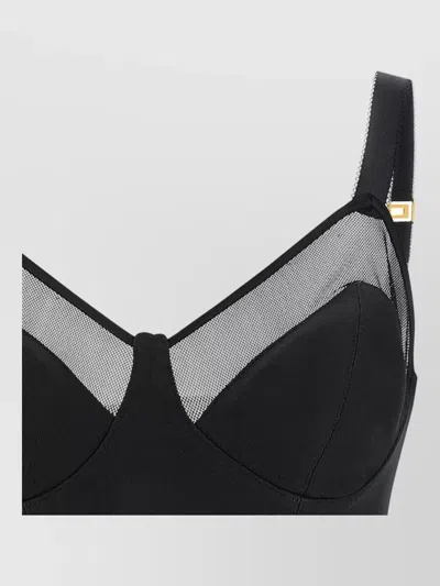 Elisabetta Franchi Wool Top And Tulle Mesh Straps In Black