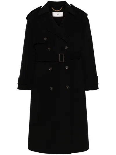 Elisabetta Franchi Wool Trench Coat In Black