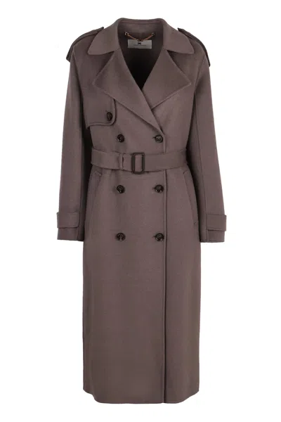 Elisabetta Franchi Chic Wool Double-breasted Trench Jacket In Grey