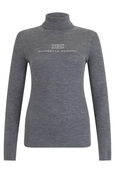 Elisabetta Franchi Wool Turtleneck Sweater In Gray