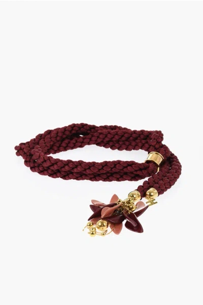 Elisabetta Franchi Woven Belt With Petal Detail In Brown