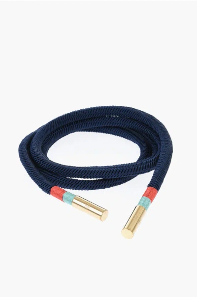 Elisabetta Franchi Woven Fabric Belt With Embroideries In Blue