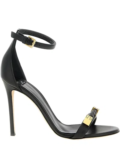 Elisabetta Franchi Woven Logo Sandals In Black