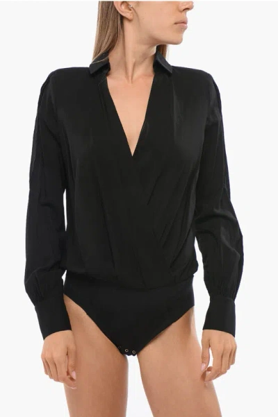 Elisabetta Franchi Wrap Blouse With Bodysuit Design In Black