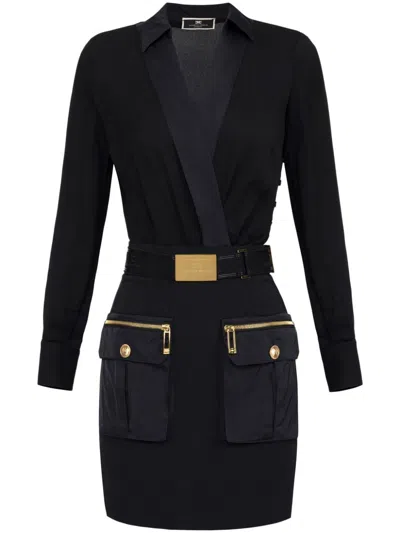 Elisabetta Franchi Wrap-design Cargo-pocket Mini Dress In Black