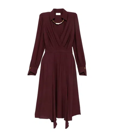 Elisabetta Franchi Wrap-design Flared Dress In Burgundy