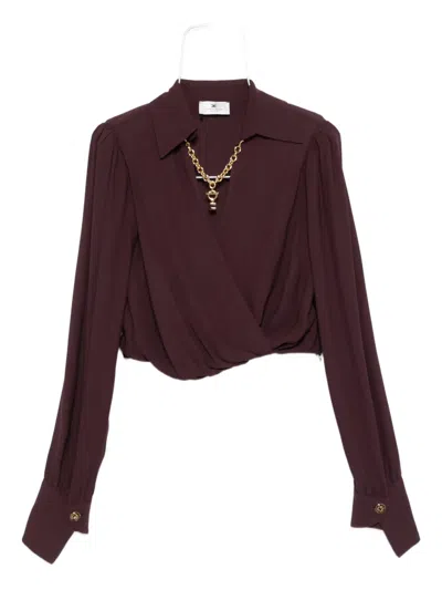 Elisabetta Franchi Wrap-effect Long-sleeve Top In Burgundy