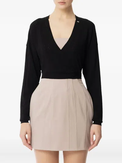 Elisabetta Franchi Wrap Tie-waist Sweater In Black