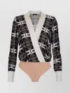 Elisabetta Franchi Wrap V-neck Geometric Long Sleeve Shirt In Black
