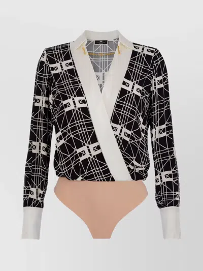 ELISABETTA FRANCHI WRAP V-NECK GEOMETRIC LONG SLEEVE SHIRT