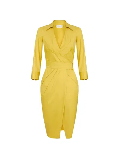 Elisabetta Franchi Wraparound Midi Dress In Yellow