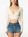 Elisabetta Franchi Wraparound Ribbed Top In Neutral