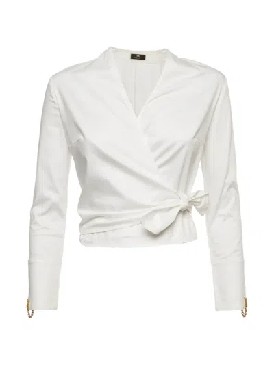 Pre-owned Elisabetta Franchi Wrapped Poplin Top In White