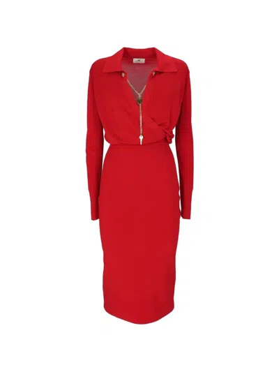 Elisabetta Franchi Wrap-style Chain-detail Midi Dress In Red