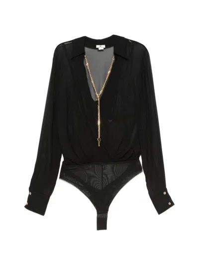 Elisabetta Franchi Wrap-style Long-sleeve Bodysuit In Black