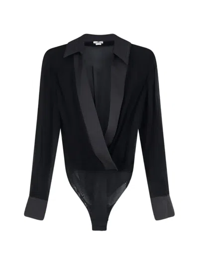 Elisabetta Franchi Wrap-style Long-sleeved Bodysuit In Black