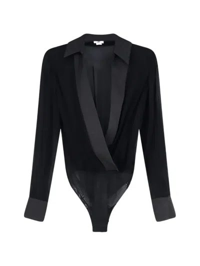Elisabetta Franchi Wrap-style Long-sleeved Bodysuit In Black