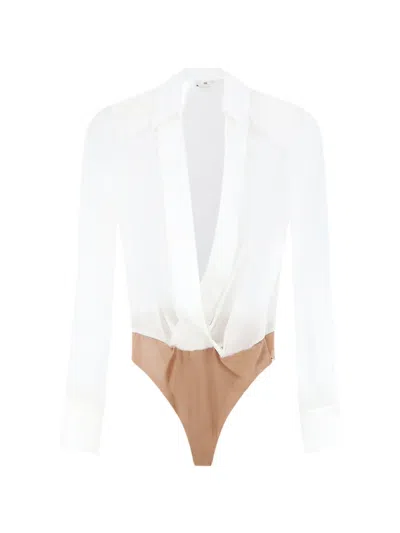 Elisabetta Franchi Wrap-style Long-sleeved Bodysuit In White