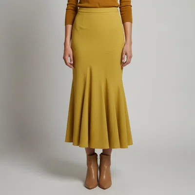 Pre-owned Elisabetta Franchi Yellow Crepe Asymmetrical Maxi Skirt M
