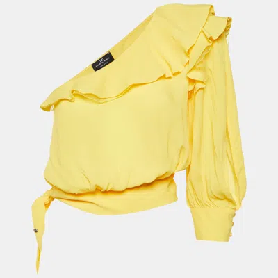 Elisabetta Franchi Yellow Crepe One-shoulder Ruffled Blouse