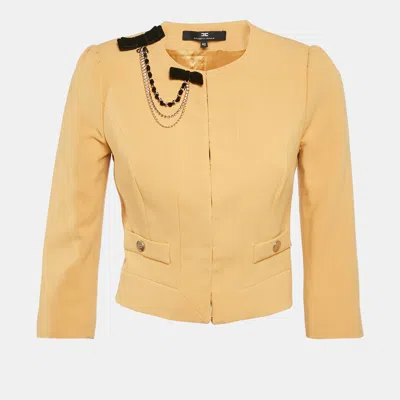 Pre-owned Elisabetta Franchi Yellow Crepe Open Front Jacket M