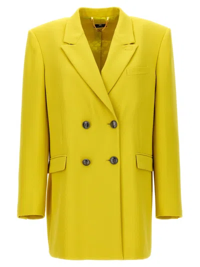 ELISABETTA FRANCHI YELLOW DOUBLE-BREASTED BLAZER