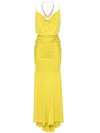 Elisabetta Franchi Red Carpet Dress In Cupro Jersey Draped In Yellow