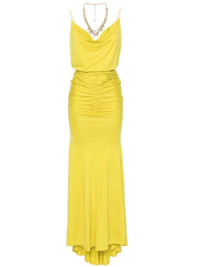 ELISABETTA FRANCHI YELLOW DRESS GATHERED DETAILS