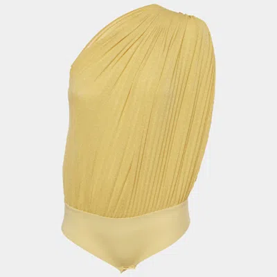 Elisabetta Franchi Yellow Jersey And Lurex Knit One Shoulder Bodysuit