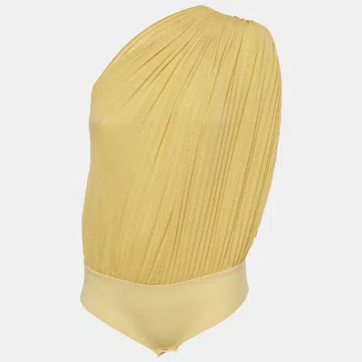 Pre-owned Elisabetta Franchi Yellow Jersey And Lurex Knit One Shoulder Bodysuit M