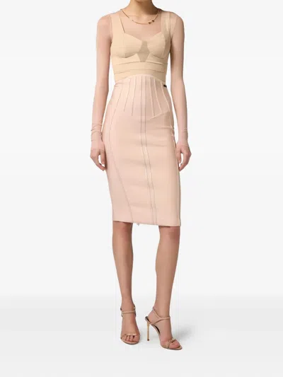 Elisabetta Franchi Zigzag Topstitching Top In Neutral