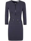 Elisabetta Franchi Zip-accented Three-quarter Sleeve Dress In Blue