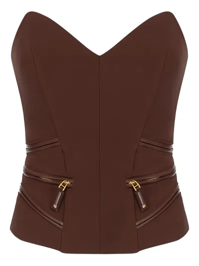 Elisabetta Franchi Zip Bustier Top In Red
