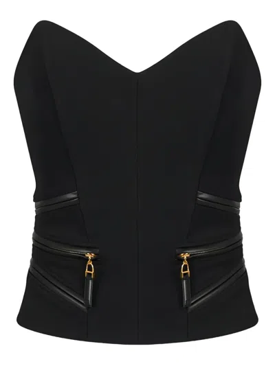 Elisabetta Franchi Zip Crepe Top In Black