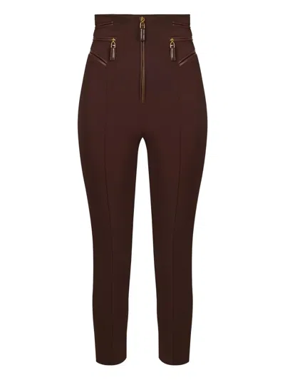 Elisabetta Franchi Zip Crêpe Trousers In Brown
