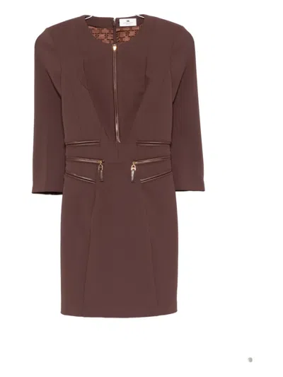 Elisabetta Franchi Zip-detail Dress In Brown