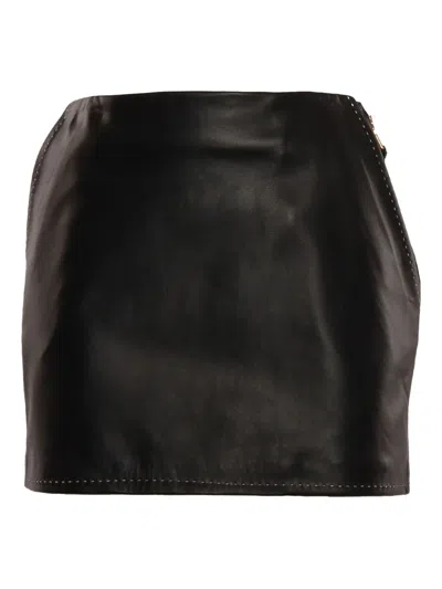 Elisabetta Franchi Zip-detail Leather Mini Skirt In Black