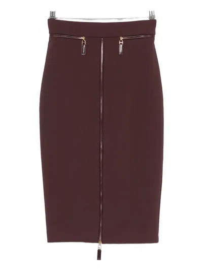 Elisabetta Franchi Zip-detail Pencil Midi Skirt In Brown