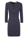 Elisabetta Franchi Zip-accented Three-quarter Sleeve Dress In Blue