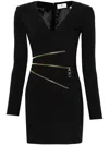 Elisabetta Franchi Deep V-neck Dress With Gold Zipper Detail In Black