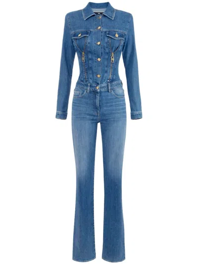 Elisabetta Franchi Zip-detailing Denim Jumpsuit In Blue