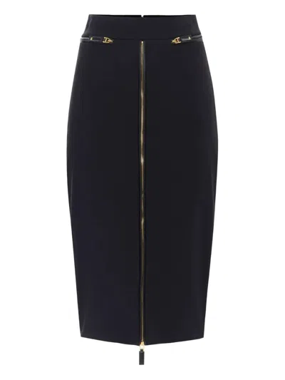 Elisabetta Franchi Zip-front Crepe Midi Skirt In Black
