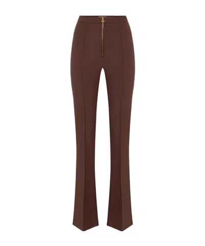 Elisabetta Franchi Zip-front Flared Trousers In Brown