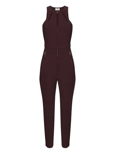 Elisabetta Franchi Zip Halterneck Jumpsuit In Brown