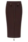 Elisabetta Franchi High-waisted Midi Skirt Zip Detailing In Burgundy
